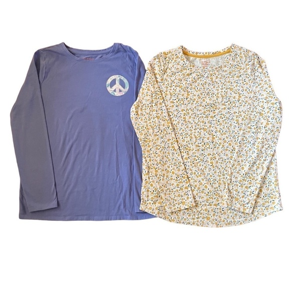Cat & Jack bundle of 2 long-sleeve t-shirts with floral print and peace sign - Picture 5 of 5